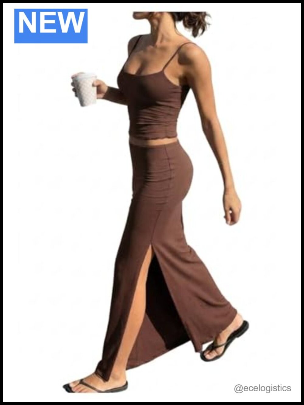 2 Piece Set Crop Camisole Top & Thigh Slit Maxi Skirt